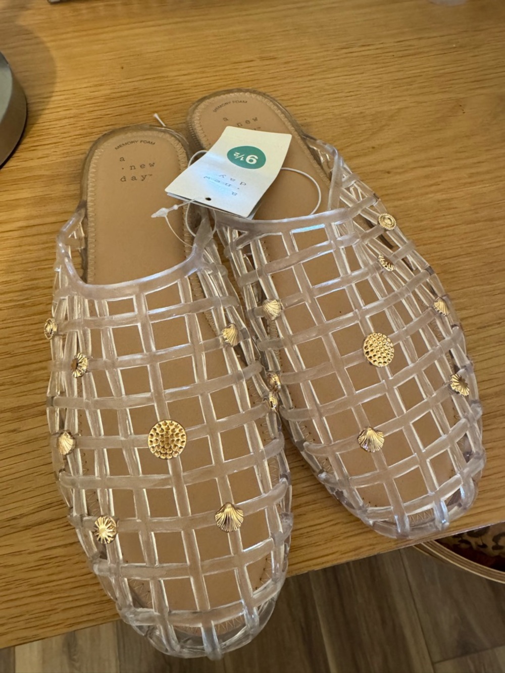 a new day Clear Jelly Slide Mules with Gold Accents - Luciana